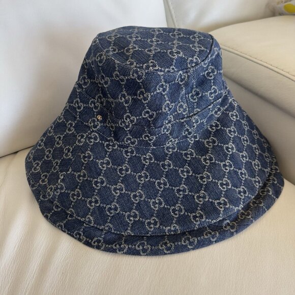 NWT GUCCI Wide Brim Hat Eco Size M Washed Denim Denim Blue 631958 - Picture 4 of 10